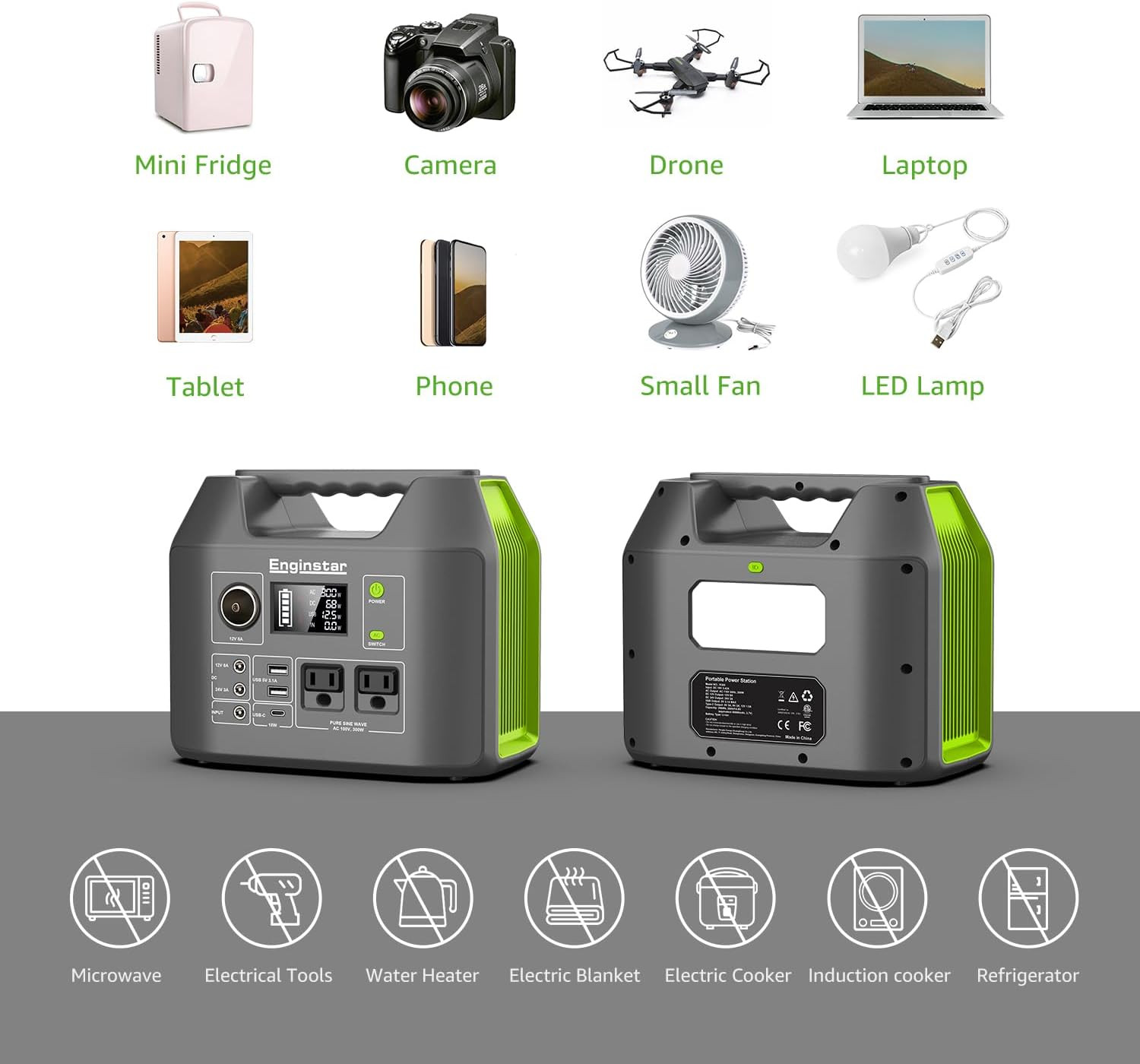 Solar Generator, 300W Portable Power Station, 296Wh Lithium Battery Backup W/Two