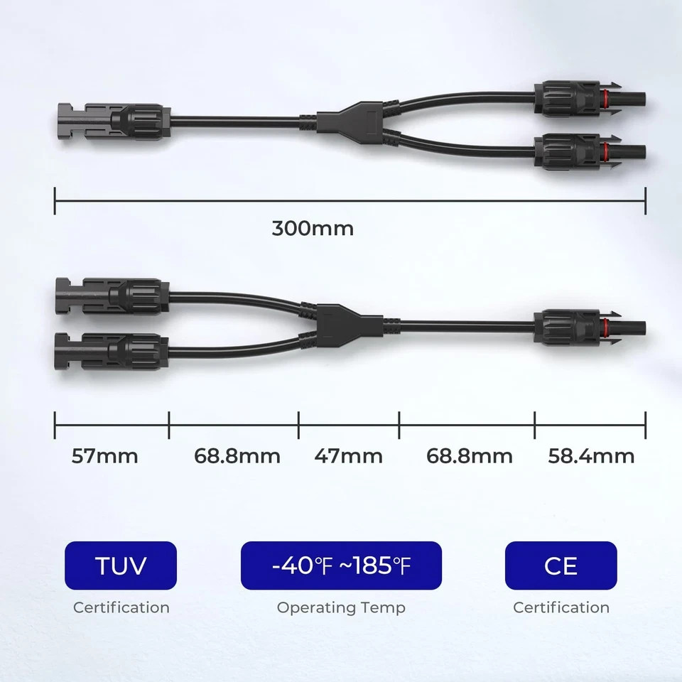 Renogy Solar Connectors Parallel Y Branch MMF FFM 1 Pair Solar Panel Wire for