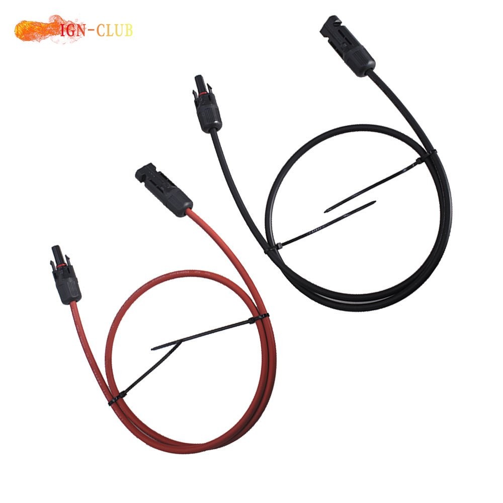 1 Pair 3FT Durable Solar Panel Extension Cable Wire Connector 10 AWG Black+Red