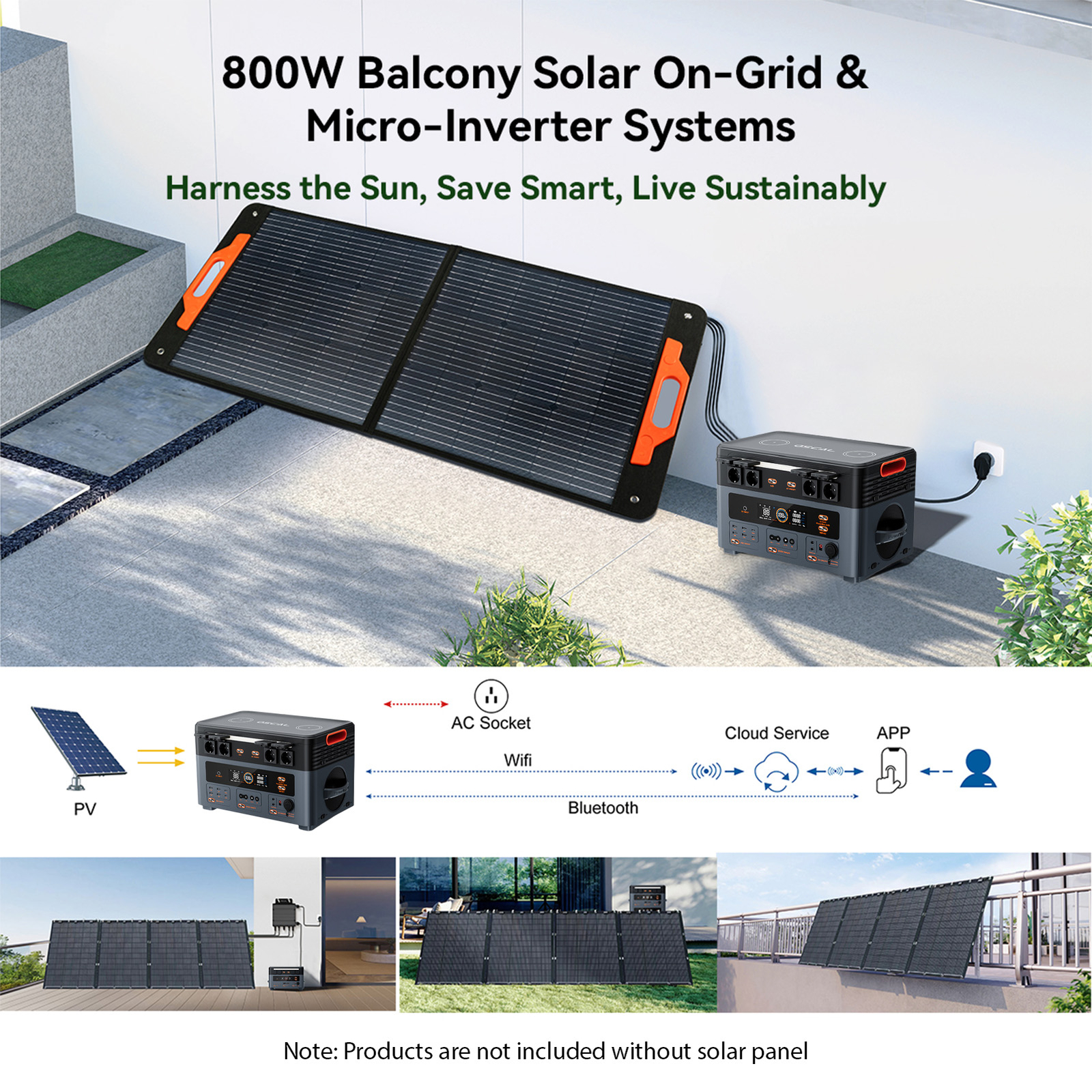 OSCAL Power Station 2400W 1872Wh Solar Generator Home Backup Dual Speakers I9N9