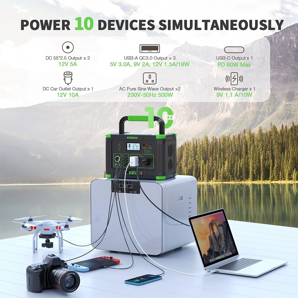 500W 519Wh Power Station Portable Solar Generator RV Backup Battery Camping