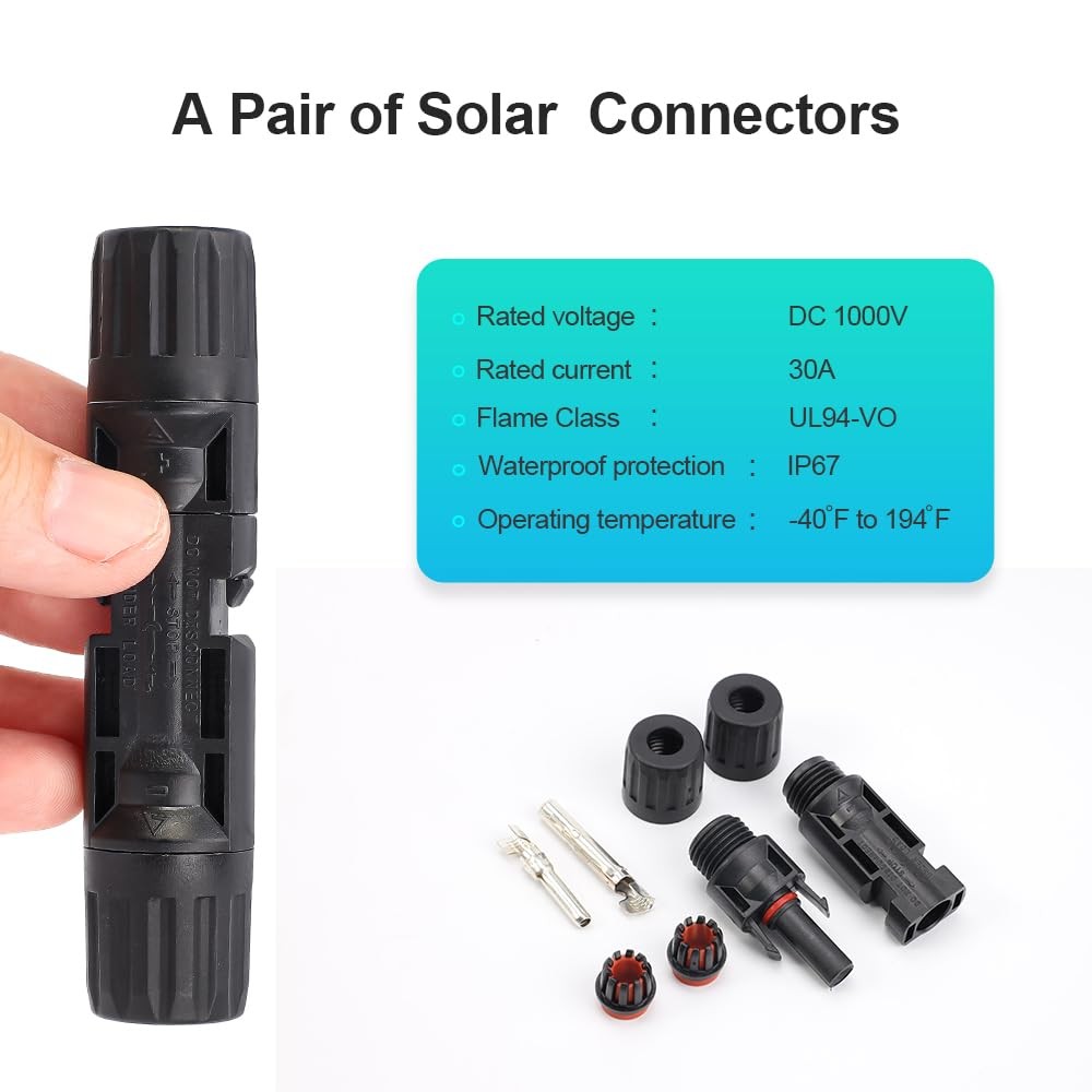 10PCS IP67 Waterproof Solar Connector Solar Panel Cable 5 Pairs PV Connectors…