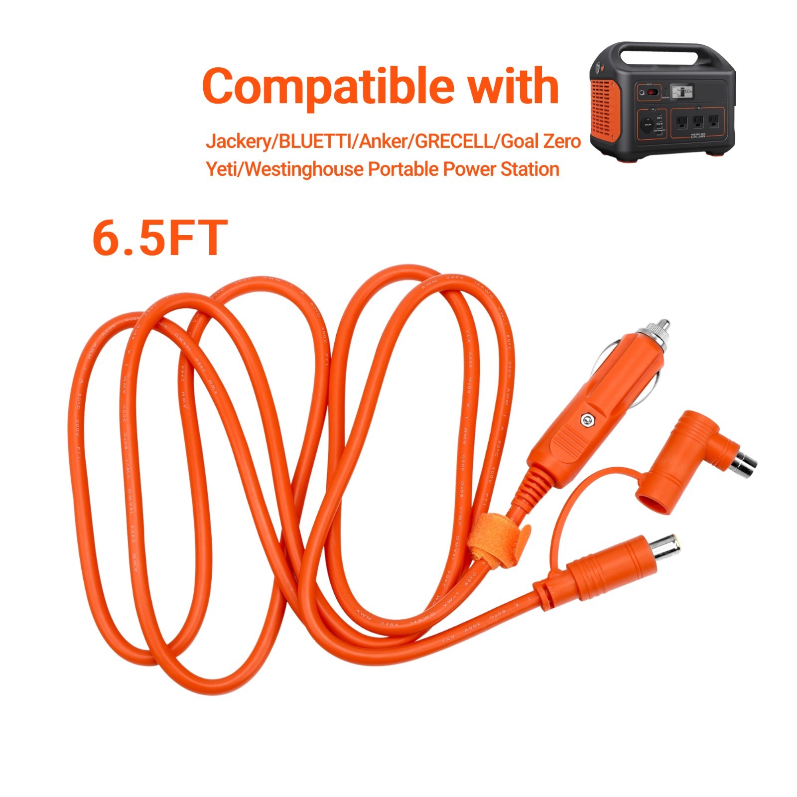 12V/24V Car Charger 14AWG Compatible with Jackery/BLUETTI/Anker/GRECELL Cigarett