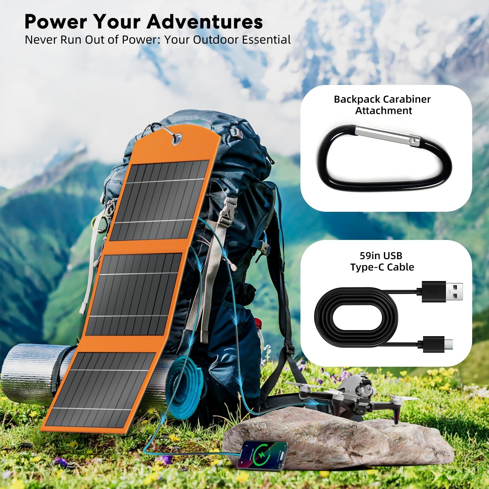 10,000mAh Solar Power Bank, 30W Foldable Solar Panel, Fast Charge, IPX5 Waterpro