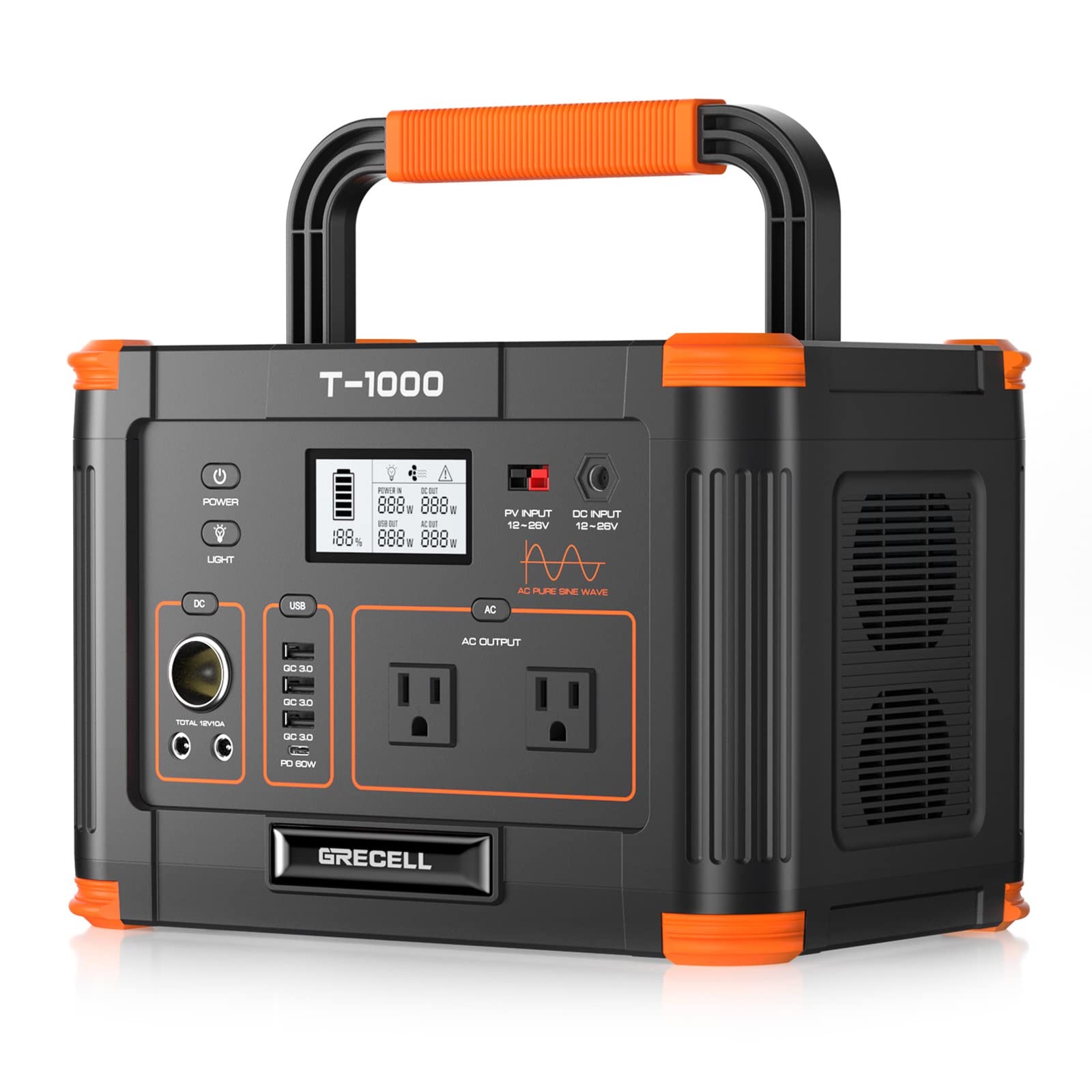 GRECELL 999Wh Solar Generator 1000W, Portable Power Station with 60W USBC PD …
