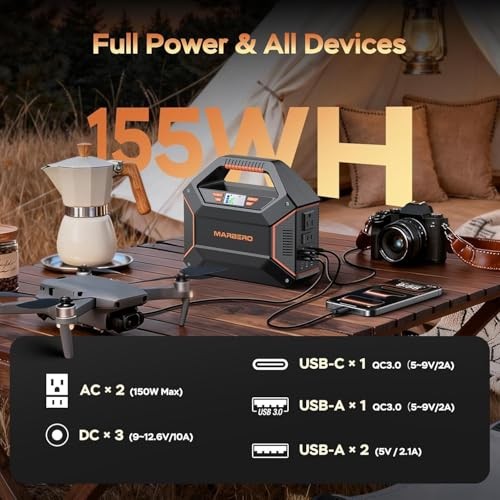 155Wh MARBERO Solar Generator 30W Panel Portable Power Station 150W Surge