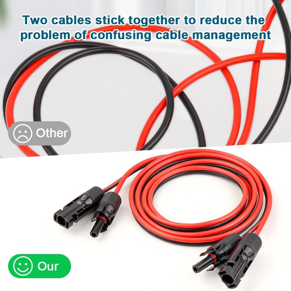 10 FT 10 AWG Solar Extension Cable, Flexible Male to Female Connector Wire