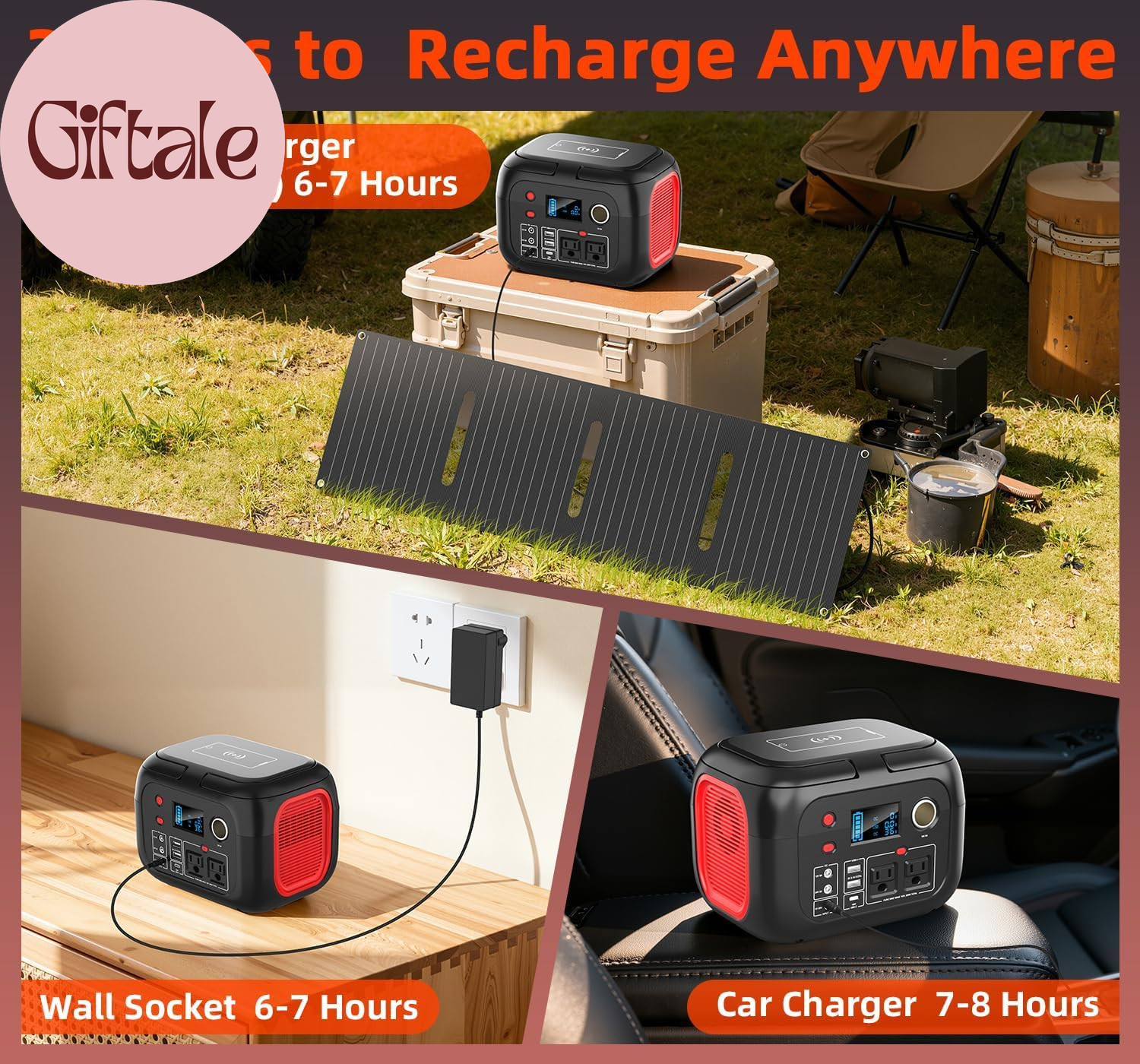 Portable Power Station 300W, 228Wh Solar Generator with 110V Pure Sine Wave AC O