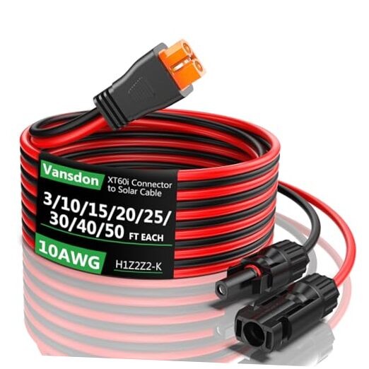 Solar to XT60i Extension Cable 10AWG 50FT XT60i Female to Male 10AWG-50FT