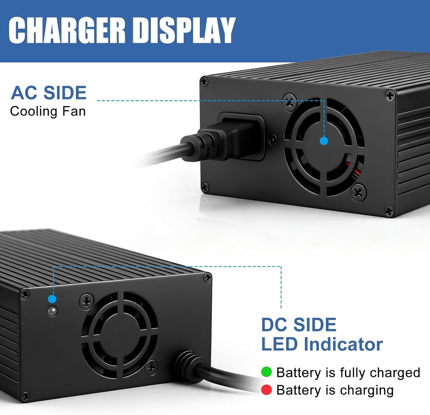48 Volt/58.4V 15A LiFePO4 Battery Charger for 48V/ 51.2V Lithium Battery for Gol