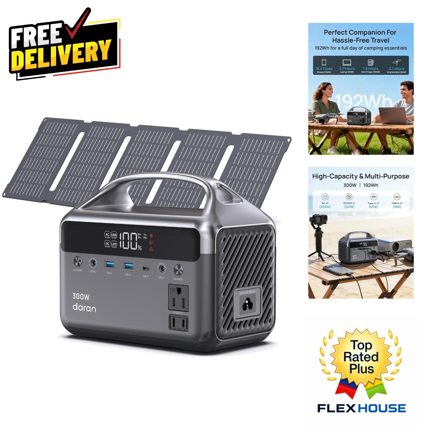 Compact 300W Power Station with 40W Solar Panel – Efficient Home & Travel Backup