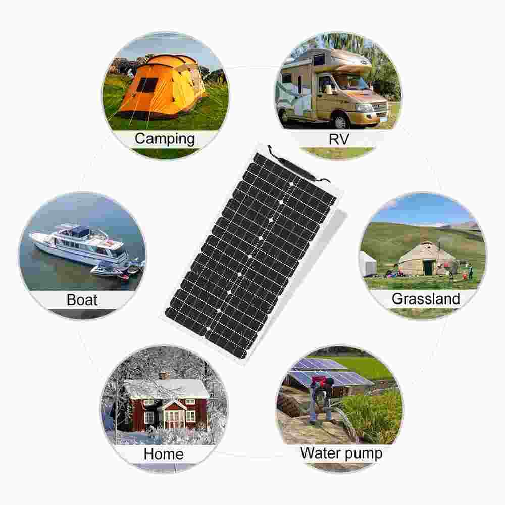 600W Watt 12V Portable Flexible Solar Panel Kit RV Boat Camping Off-Grid Rooftop