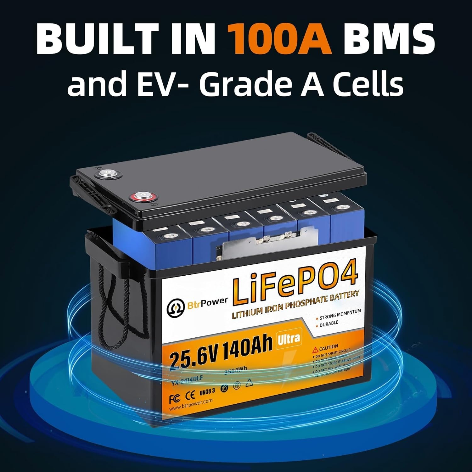 24V 140Ah LiFePO4 Lithium Battery Pack for RV Marine Solar System with 100A BMS