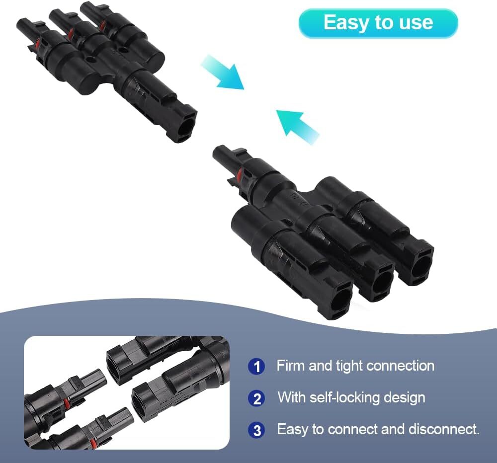 Solar Panel T Branch Cable Connector DIY Waterproof Adapter Extension MMF + FFM