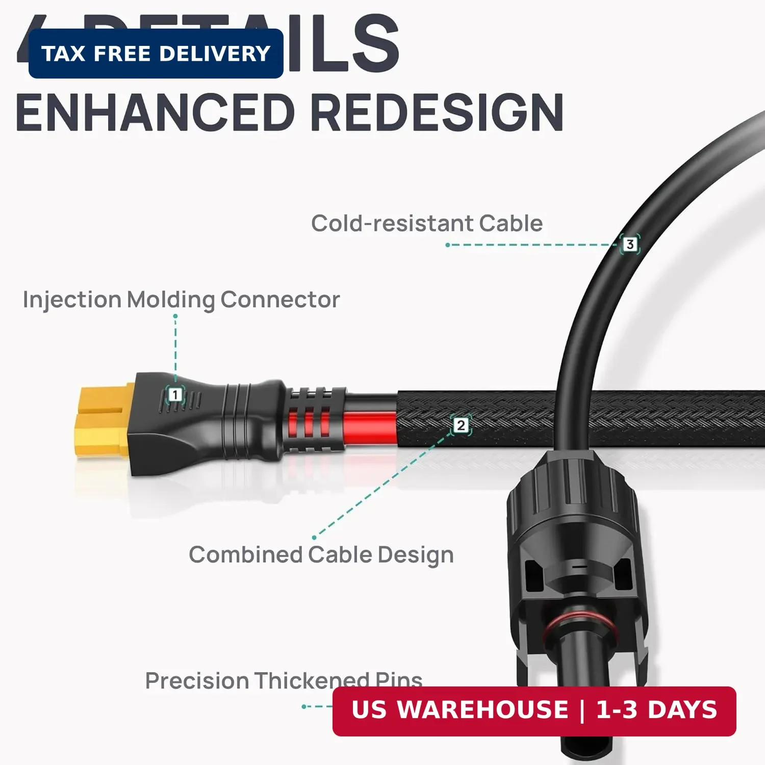 12AWG-10ft Advanced Solar to XT60 Charging Cable,Redesign Solar Panel Connector