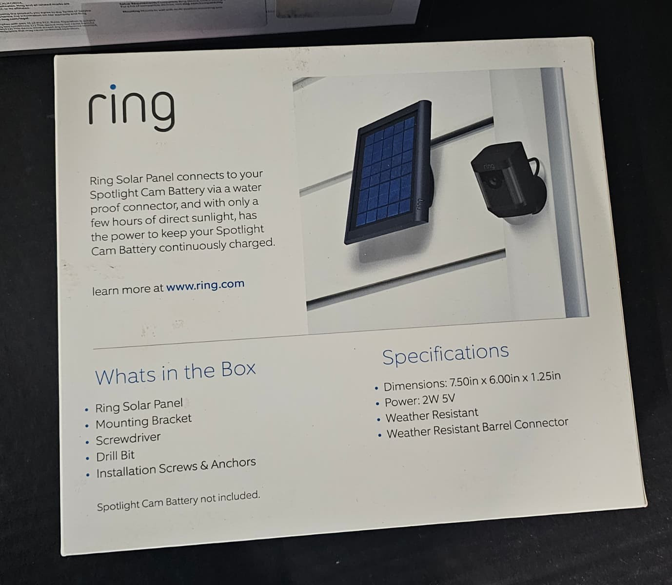Ring Solar Panel for Spotlight Cam Battery with Tools & Manual in Box – Untested