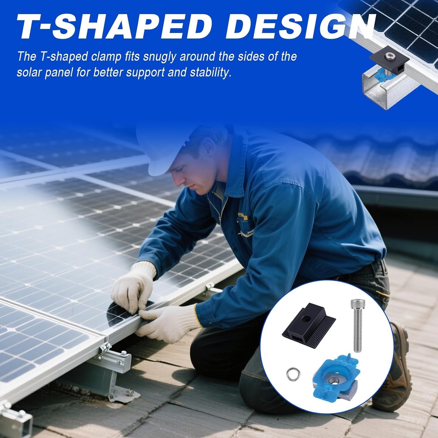 10pcs Solar Panel Mid Clamps for Unistrut, 30mm/35mm Aluminum Mounting Bracke…