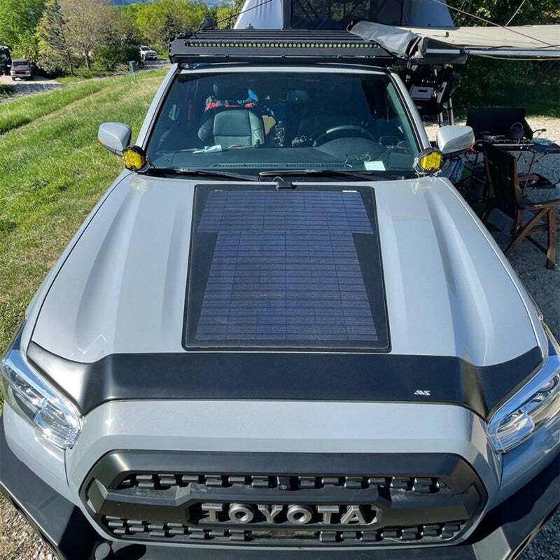Overlanding Solar Kit for Toyota Tacoma 90W Hood Panel Charge Fridge Dash Cam