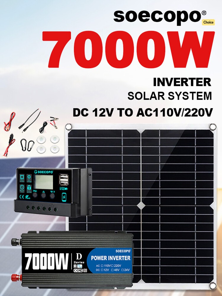 7000W Solar System Kit 12V To 110V Off-Grid Inverter System 100A Controller US