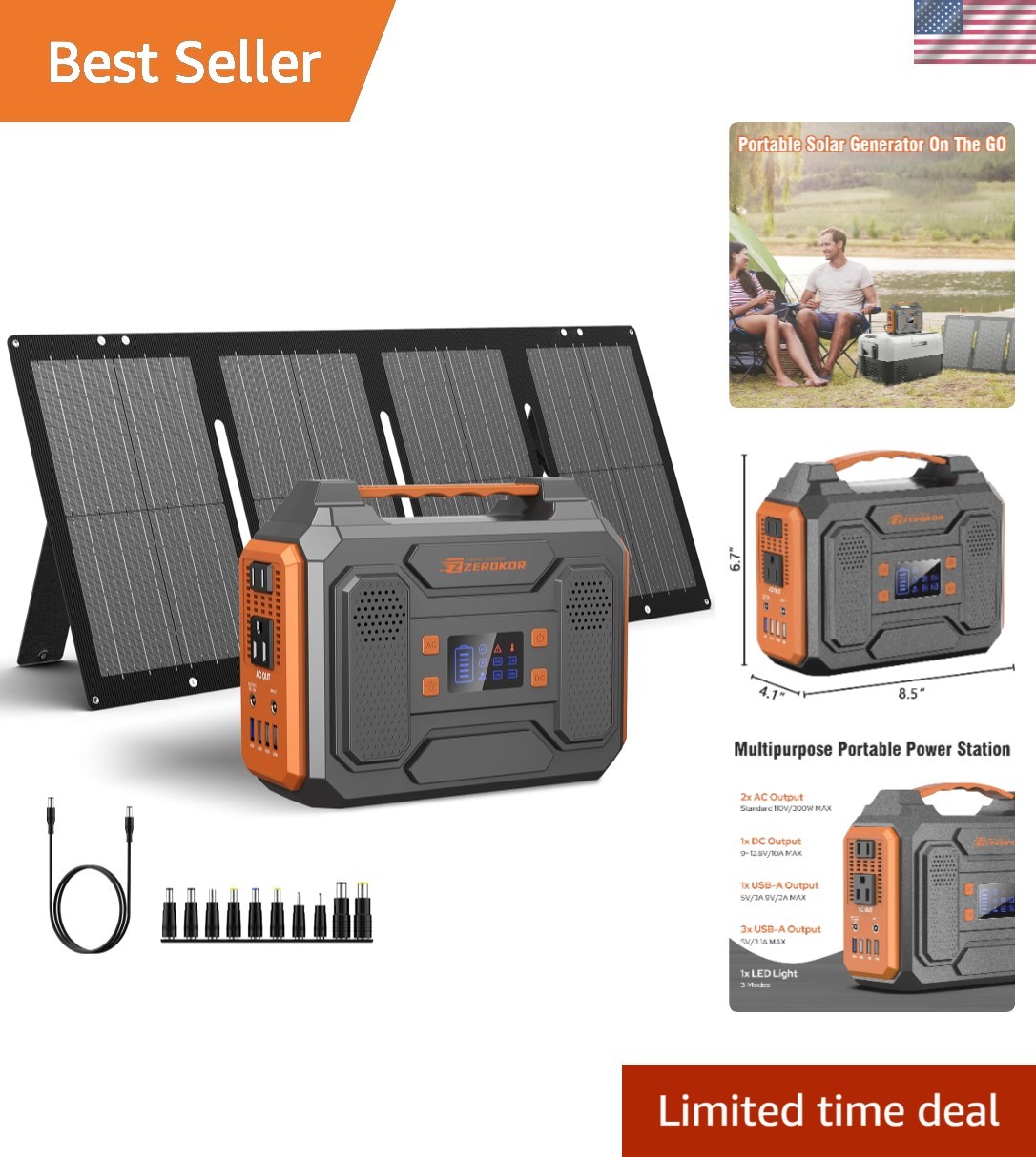 280Wh Battery Power Pack – 300W Solar Generator with USB Ports for RVs & Camping