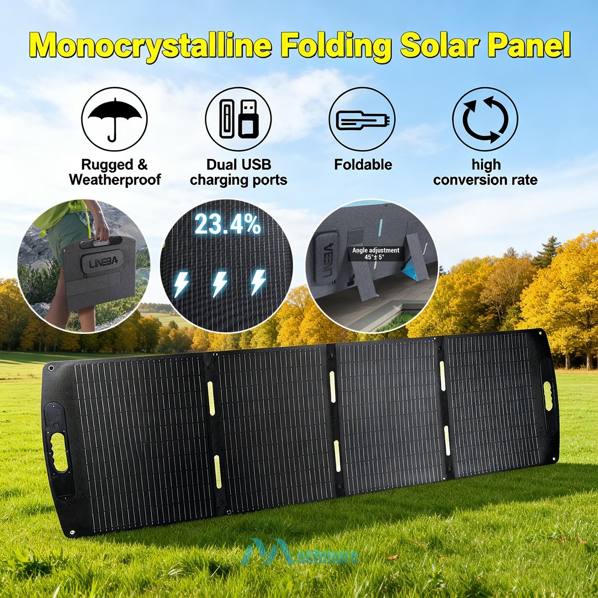 100W 200W Foldable Solar Panel Charger DC, USB-A & Type-C 23.5% High Efficiency
