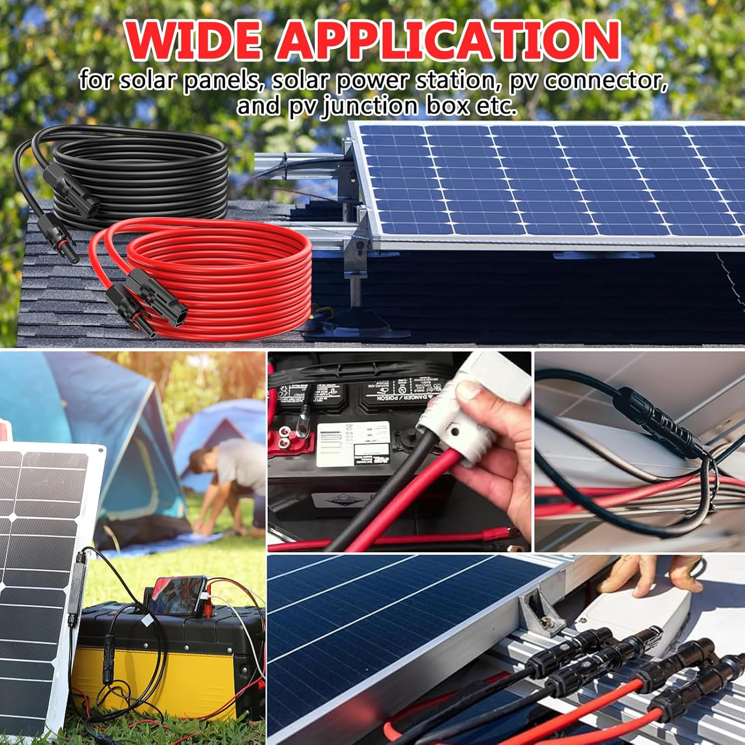 2X100 Feet Solar Panel Extension Cable, 10AWG Solar Cable with Female and Male W