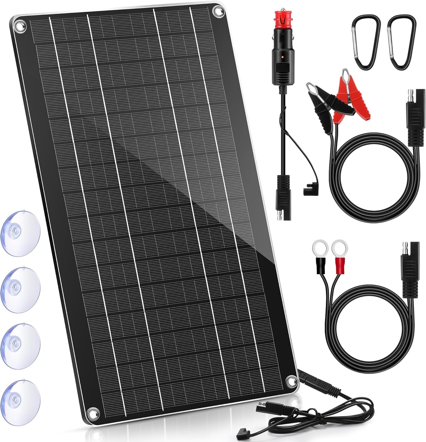 Durable 10W Solar Battery Maintainer with Alligator Clips & Lighter Plug