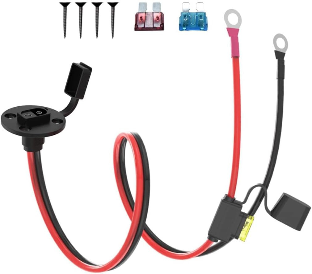 2FT 14AWG SAE Power Socket Sidewall Port to O Ring Connecters Extension Cord Cab