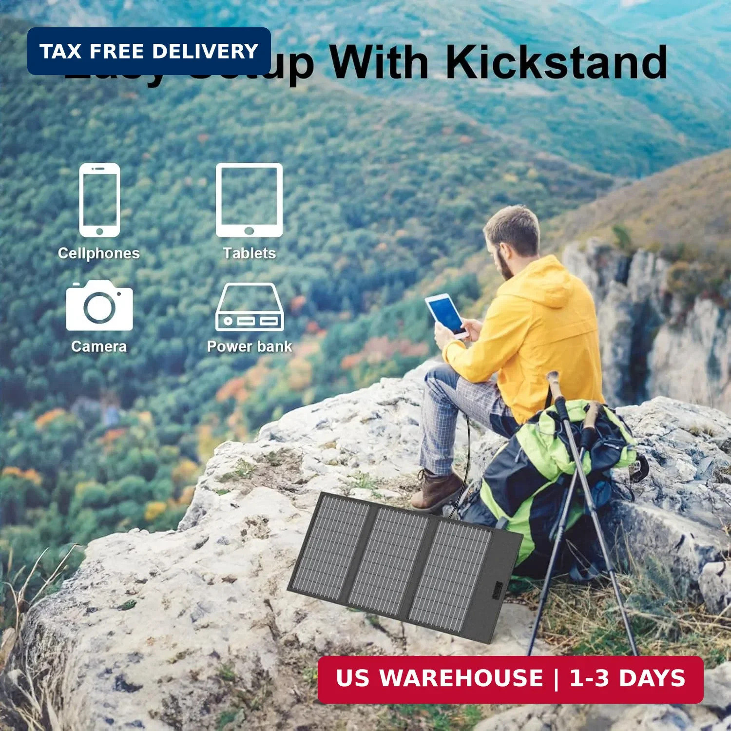 45W Portable Solar Panel Charger with USB-C, USB-A and DC Outputs 18V Foldable I