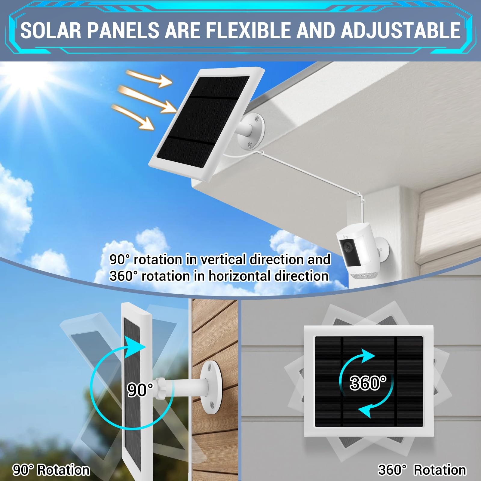 3 Pack – Solar Panel for Ring Camera, Compatible with Ring Spotlight Cam Plus…