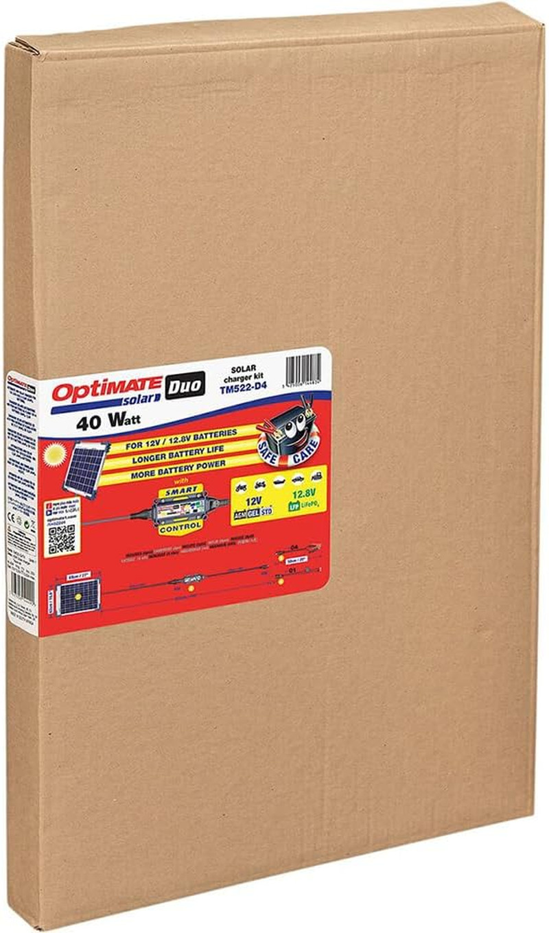Optimate Solar Duo 40W, TM522-D4, 6-Step 12V / 12.8V 3.3A Weatherproof Solar Bat