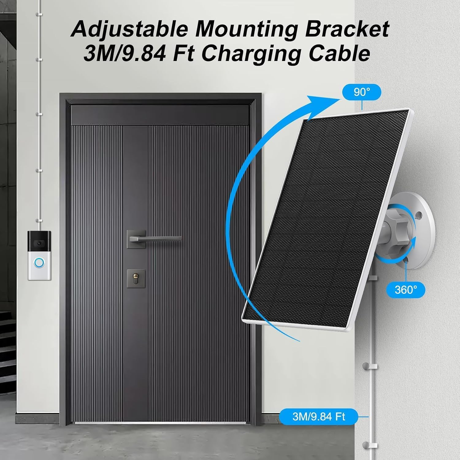 5W Solar Charger for Ring Video Doorbell 3/4, IP65 Waterproof, 10ft Cable