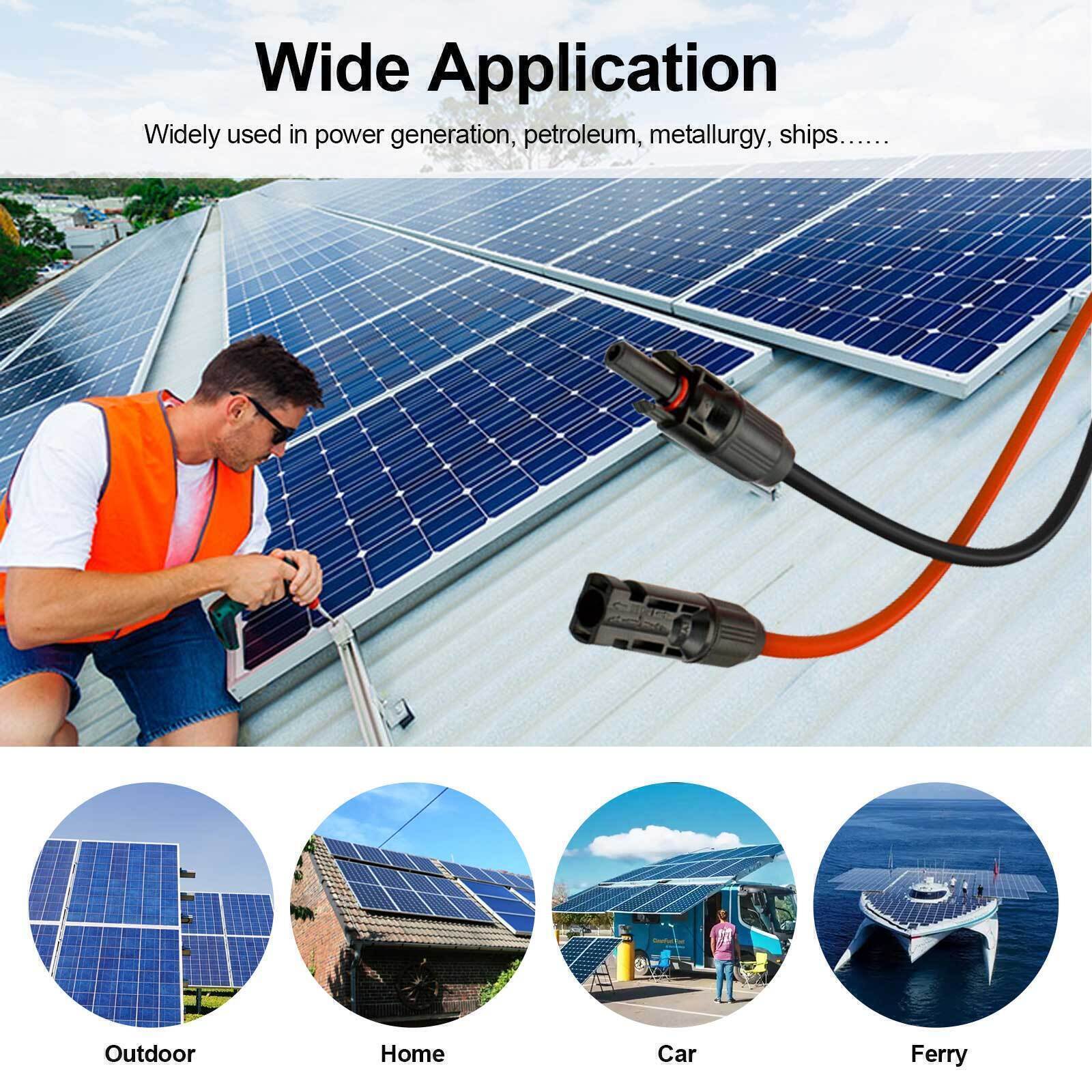 10 AWG Solar Panel Extension Cable PV Wire Connector 1 Pair Black and Red 6mm²