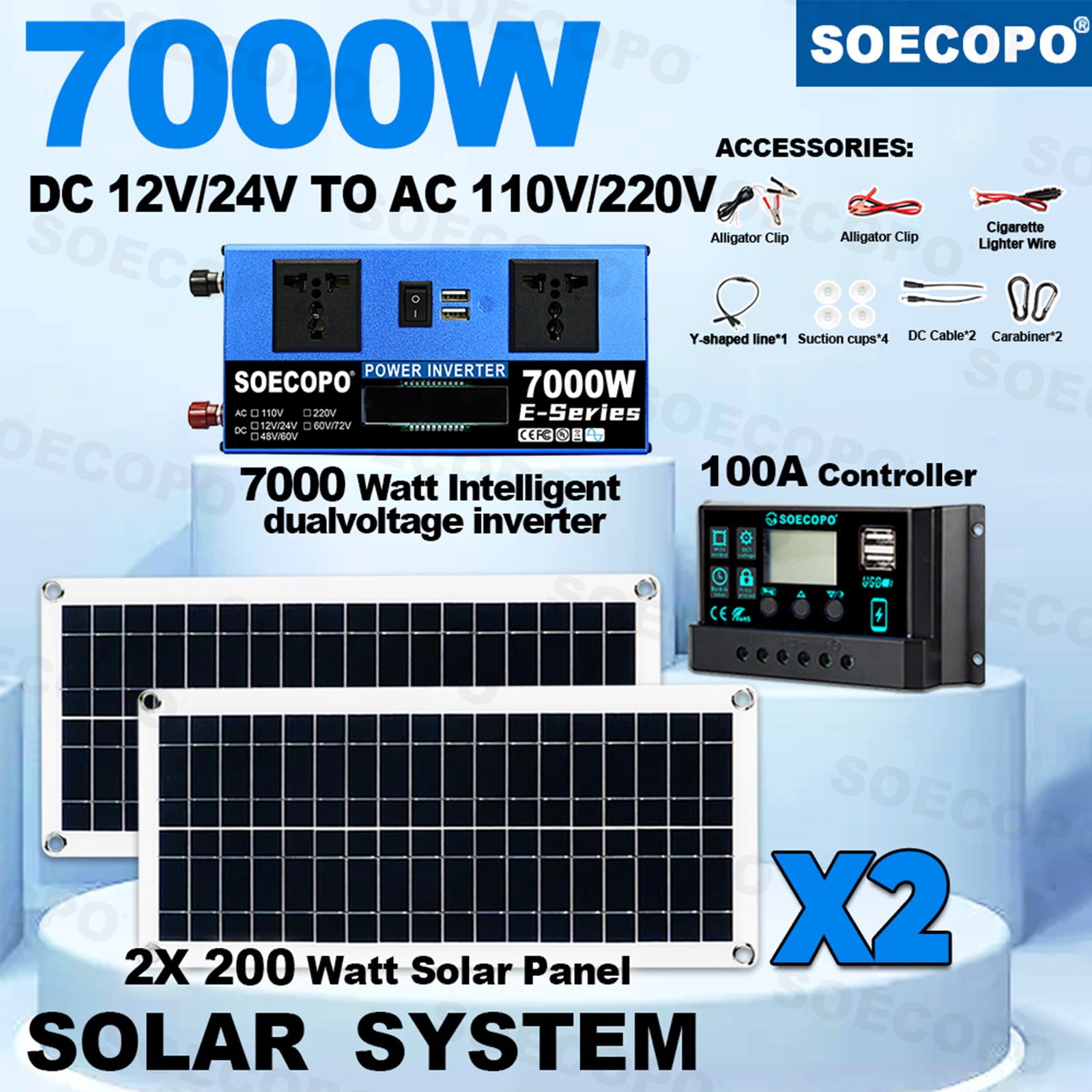7000W Solar Energy Kit | Complete Off-Grid Solution (12V/24V DC to 110V/220V AC
