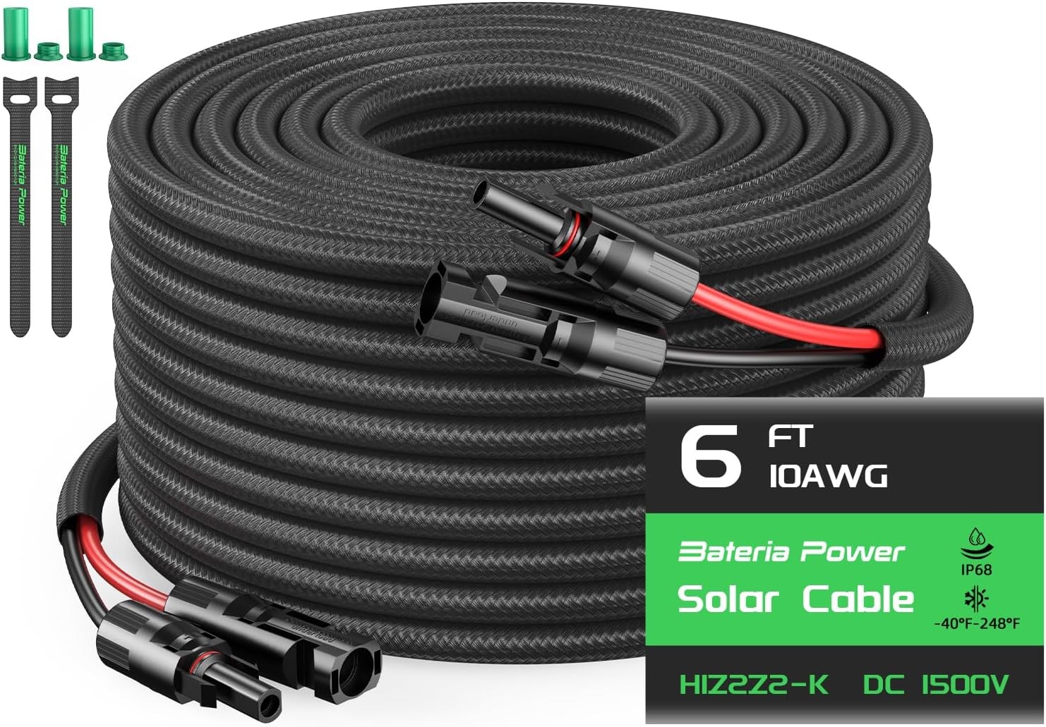 20FT Twin Wire Solar Panel Extension Cable 12 Gauge PV Wire W/ IP68 Female &