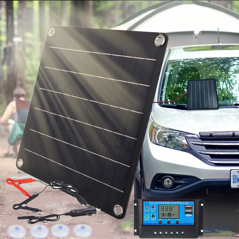 50W Solar Battery Maintainer Waterproof Car RV Boat Charger 12V Tender Trickle