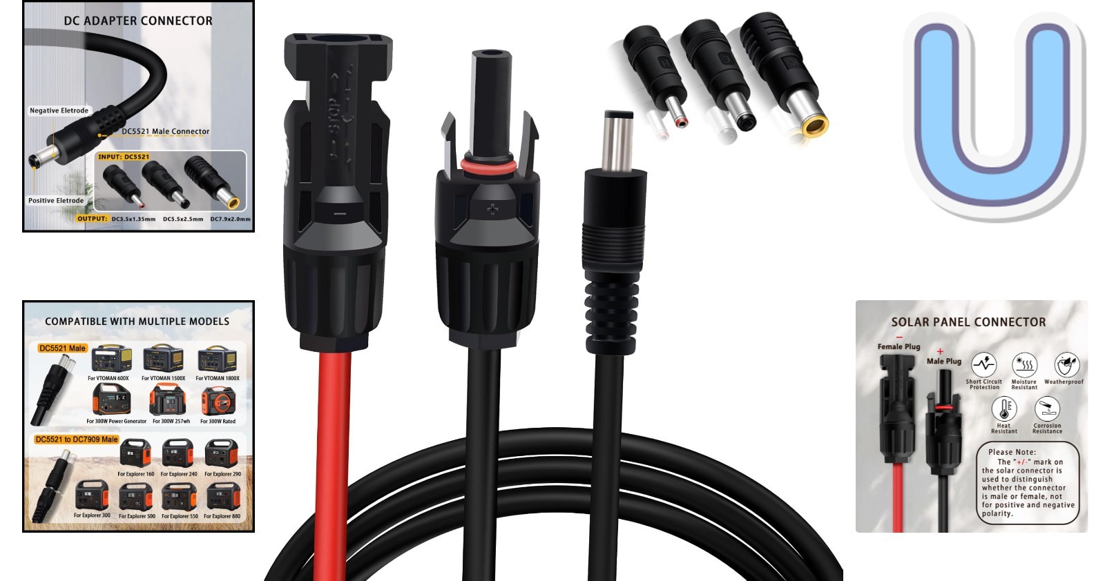 Versatile 5FT Solar Panel Extension Cable with Multiple Connectors for Jackery