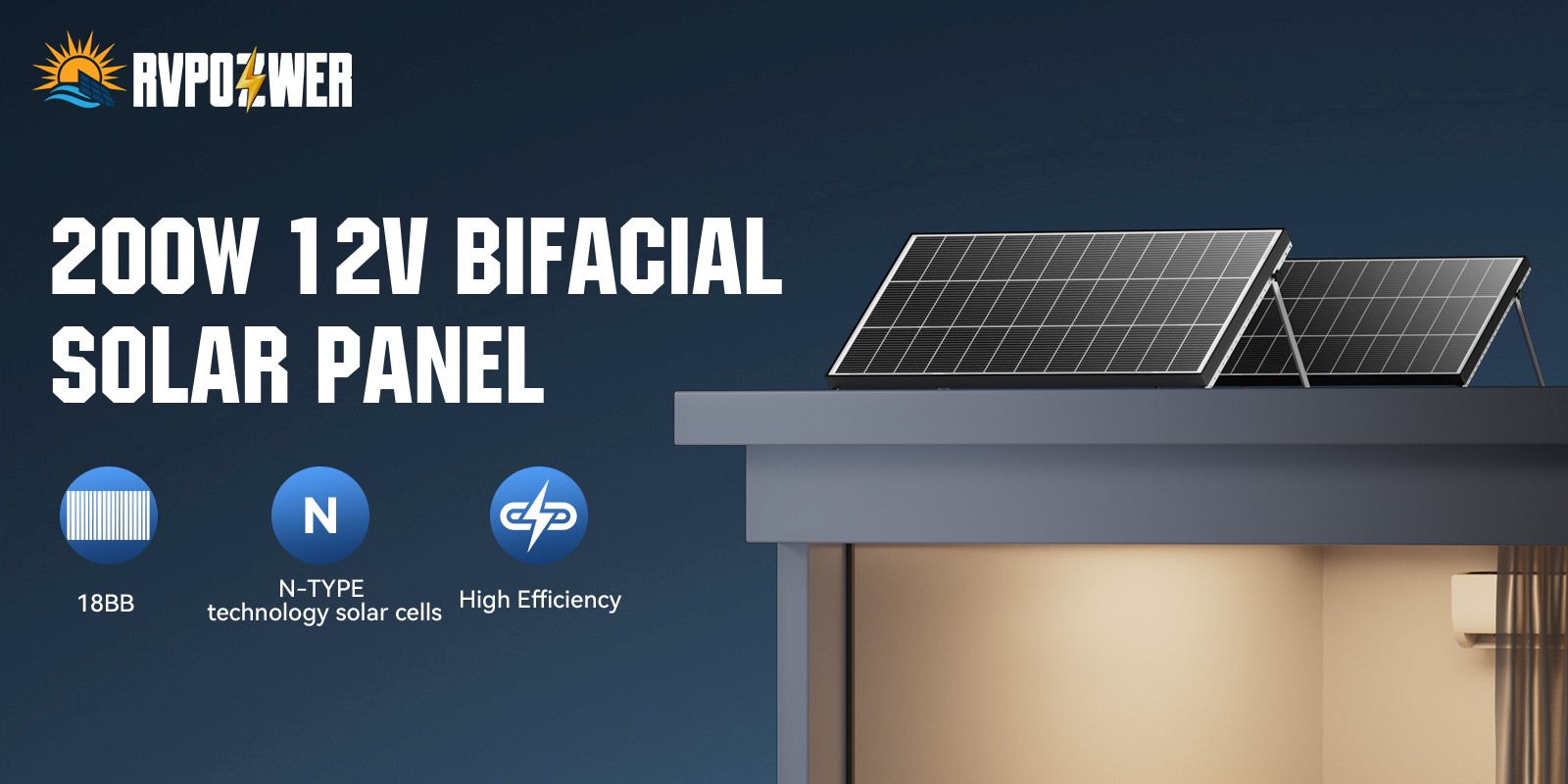 200W Bifacial Solar Panel 12V Mono 18BB High-Efficiency PV for Home/RV/Off-Grid