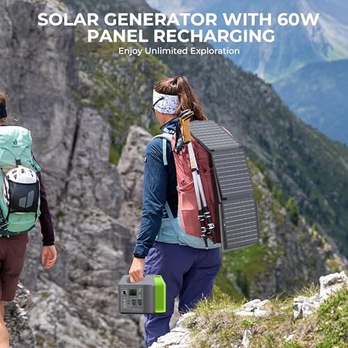 Portable Solar Generator, 300W Portable Power Station with Foldable Green Grey