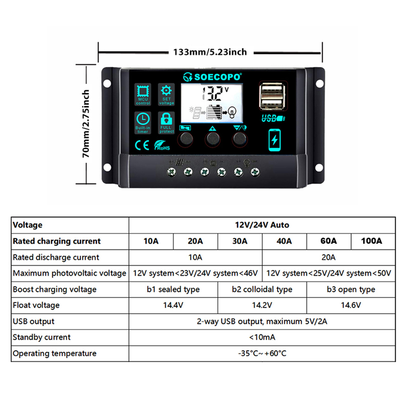 Solar Panel Kit 10A-100A Controller 12-18V Battery Charger Dual USB Caravan