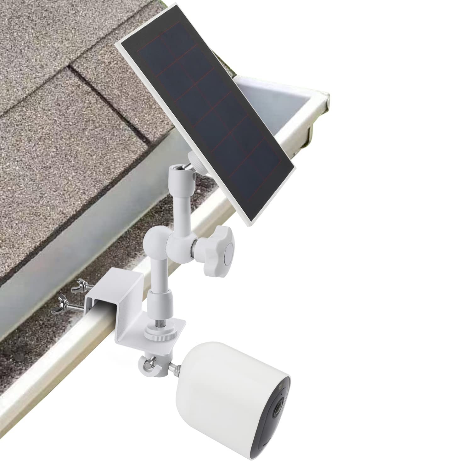 2-in-1 Weatherproof Gutter Mount for Solar Panel & Arlo Security Cameras – White