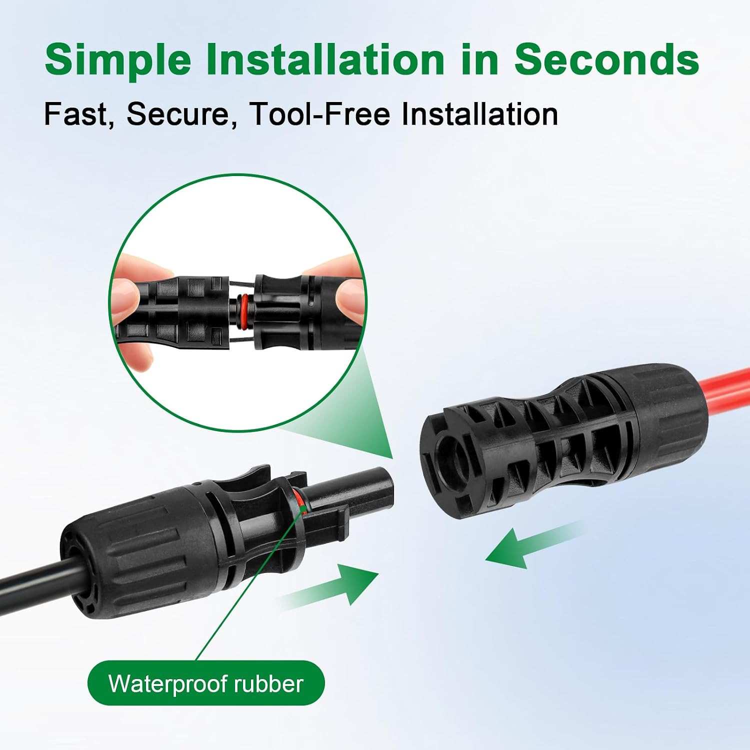 Solar Extension Cable 8AWG 30FT, Red and Black PV Wire with Solar Connectors