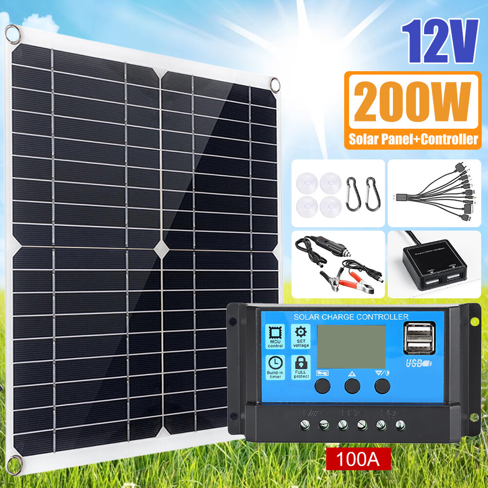 200 Watts Solar Panel Kit 100A 12V Battery Charger Controller Caravan Boat RV US