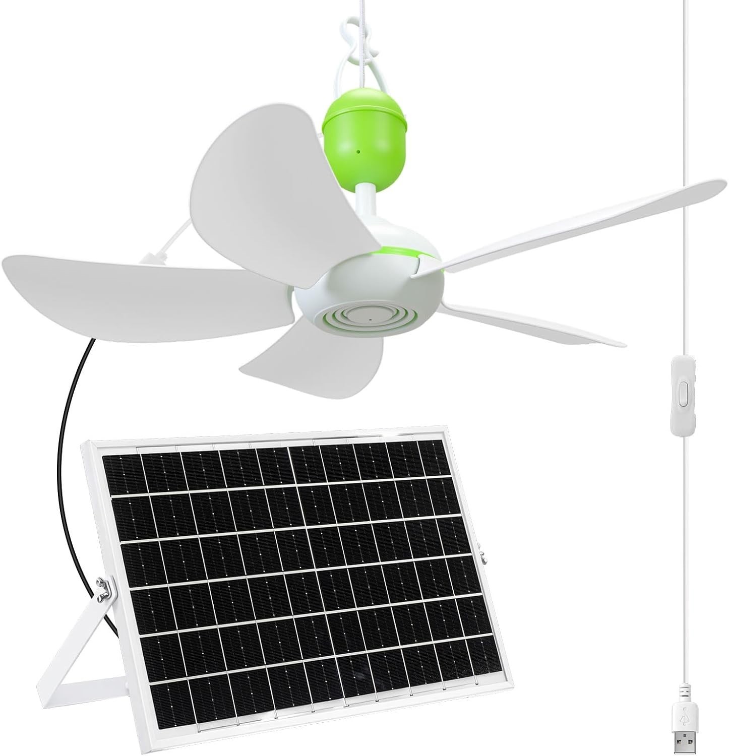 2 Set Solar Ceiling Fan Kit W/ 15w Panel USB Hanging Fan 15.74” Dual Power