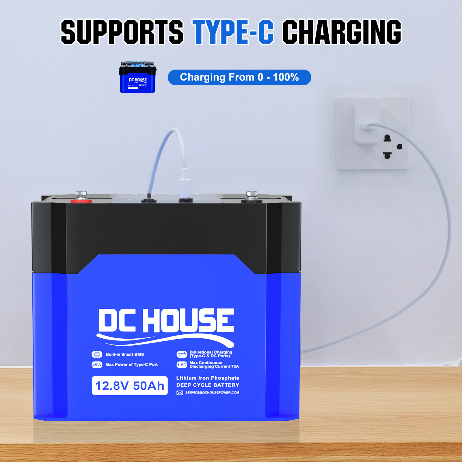 12V 50Ah Portable LiFePO4 Lithium Battery with DC & TypeC Ports Solar Camping
