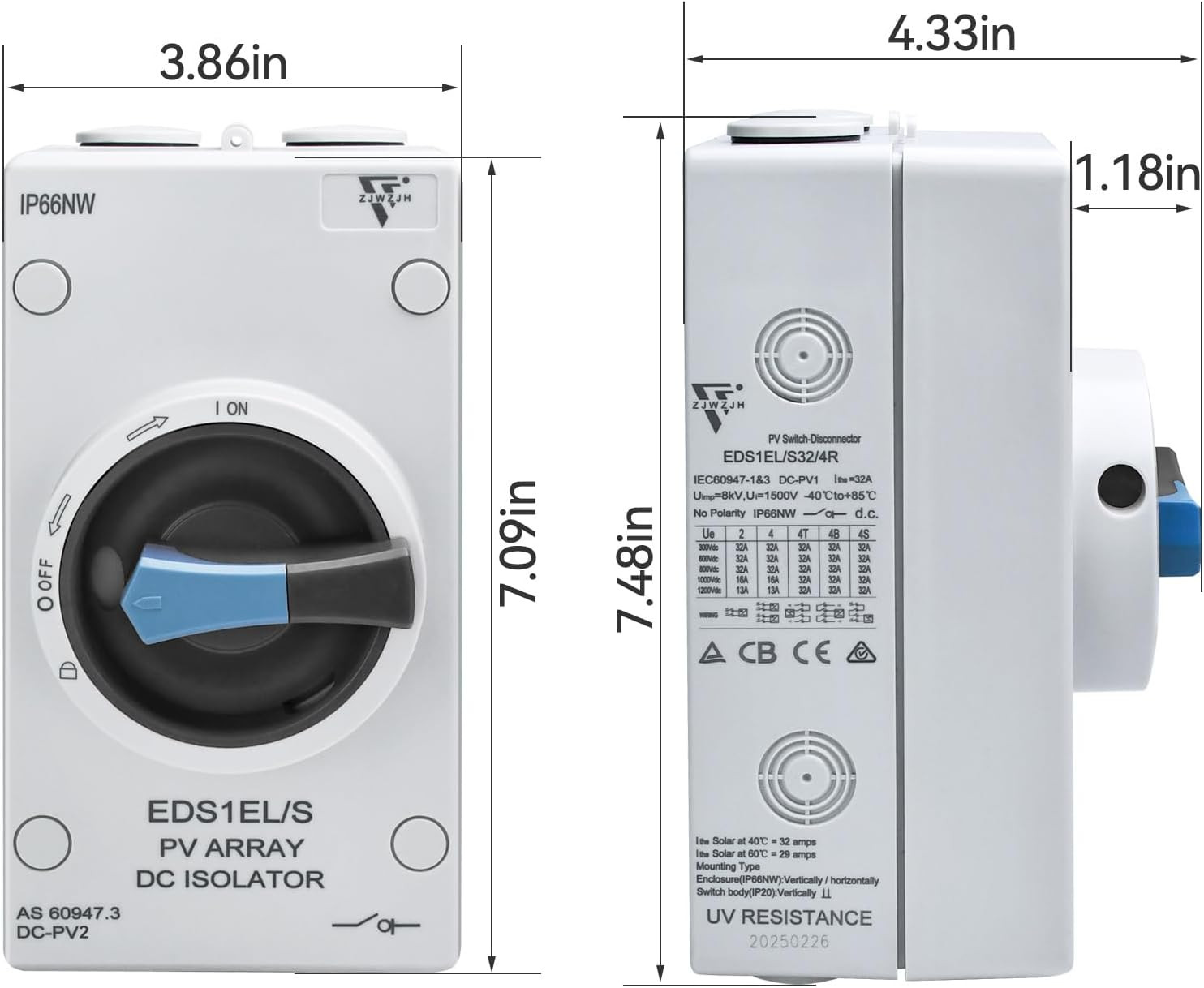 Solar Disconnect Switch 4-Pole DC 1500V 32A Isolator Solar Switch with Enclosure