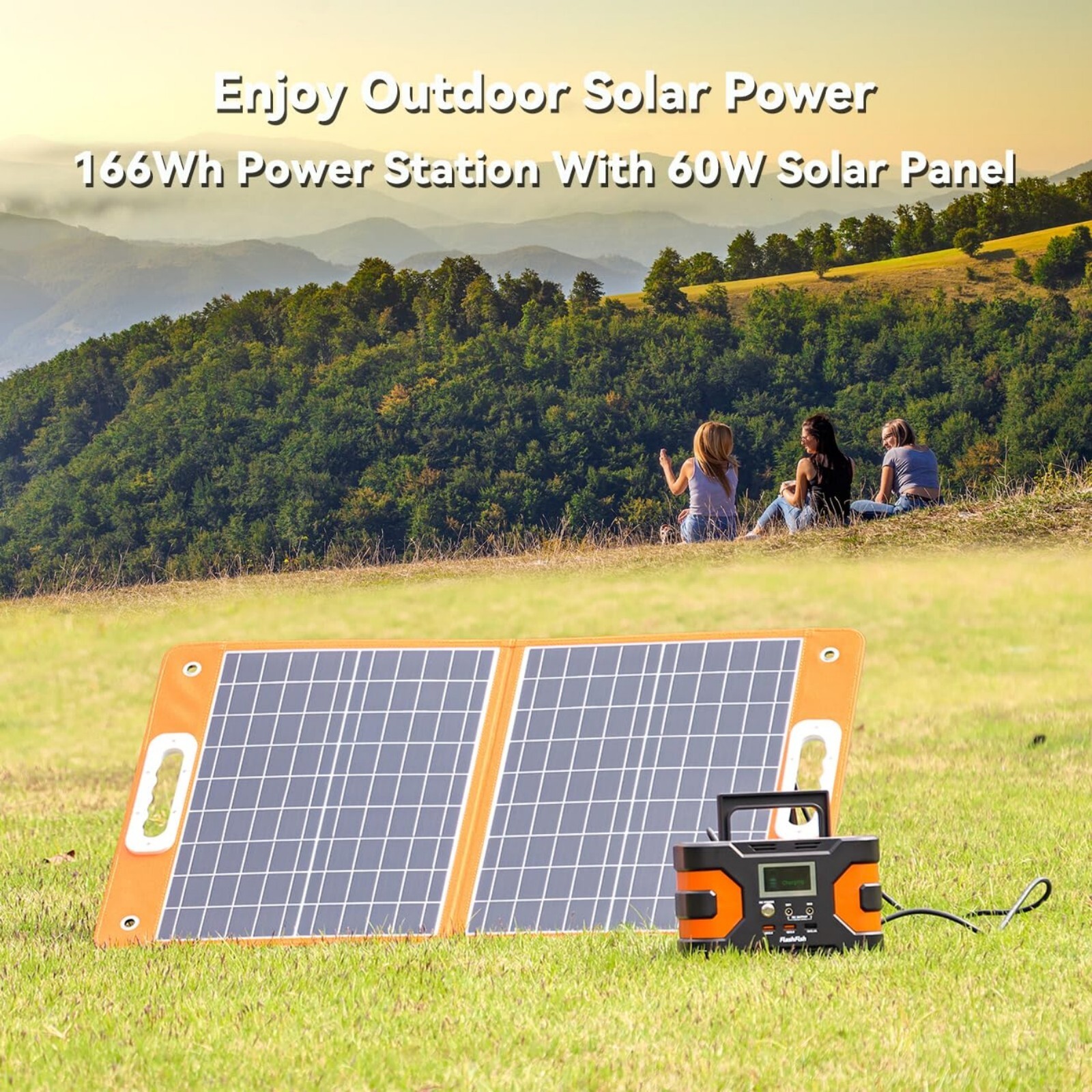Flashfish Solar Generator Kit, 166Wh Portable Power Station with 60W Solar Panel