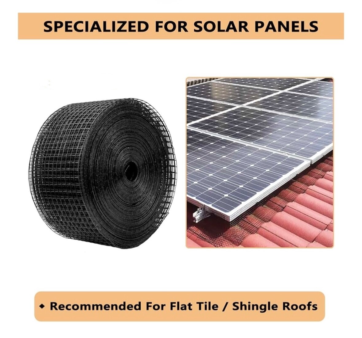 8in x 100ft Solar Panel Bird Guard Mesh Critter Roll Kit 100pcs Fasteners