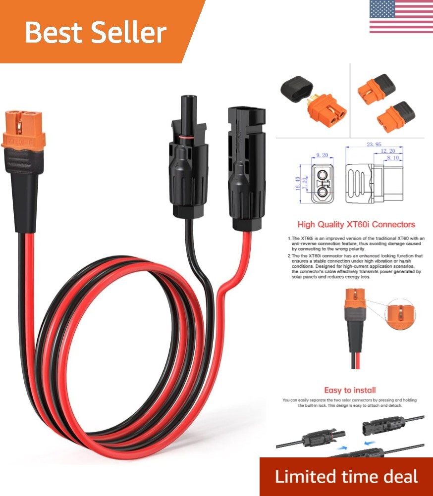 12AWG 2FT Solar to XT60i Cable 2 10 25 35 50 75 100FT Solar Connector to XT60…