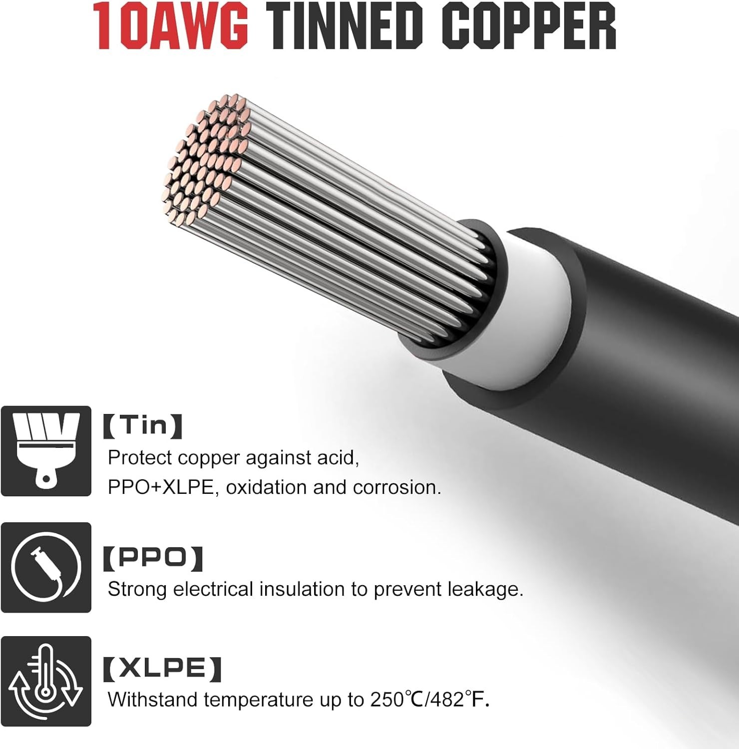 10ft 30A Solar Extension Cable, Waterproof, Mc4 Connectors
